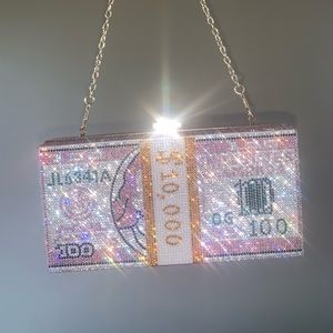 Pink Bling Bling Money Clutch Purse
